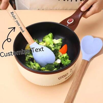 Customized Heart-Shaped Silicone Spatula Set, Customized 1pc/3pcs Heart-Shaped Silicone Scraper In Multiple Colors, High-Aesthetic Long Handle Mixing Spoon, Wooden Handle Silicone Spatula, Kitchen Utensils, Baking Cream Scraper, Suitable For Customizing Blessings Or Names On Wooden Handle As A Gift For Your Loved Ones!