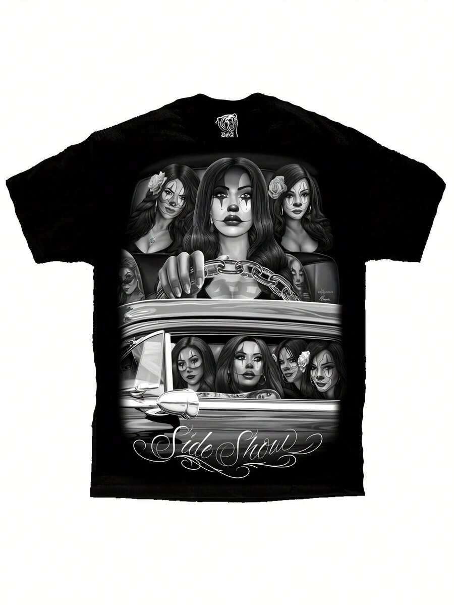 Side Show Cruising Lowrider Payasa Clown D Gonzales Chicano Art DGA T Shirt Funny Gift Men Clothes Mens Tops Funny Ugus T-Shirts Tops - 黑色 - 查看 1