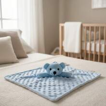 Naninha Bebê com Prendedor de Chupeta - Urso Azul Bege e Rosa - Pelucia Pipoquinha Hipoalergenica - Azul - Flobaby - Visão 3