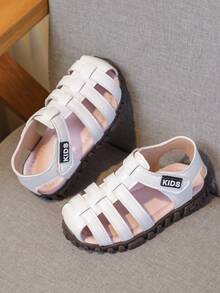 Girls' Roman Sandals, Boys' Summer New Hollow-Out Hook & Loop Non-Slip Soft Bottom Beach Shoes, Suitable For 3-6 Years Old Toddlers - White - View 9