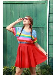Plus Size Basic Versatile Stretchy Elastic Waist Flared Casual Mini Skater Skirt/Pleated Plaid Skirt For Women XL-5XL - A01-255 - Màu đỏ - Xem 3