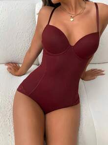 1 bộ đồ định hình cỡ lớn cho nữ, áo liền quần nữ có cúp ngực, thiết kế 3 hàng đáy quần, áo liền quần ren thời trang, tôn đường cong cơ thể, eo thon, hông nở nang, eo nâng đỡ, định hình vòng một, có thể mặc làm áo khoác ngoài, đồ định hình đa năng, vừa vặn thoải mái, vải co giãn, giữ dáng nữ tính - Màu Đỏ Sâu - Xem 8