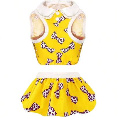 Dog Dress Dog Skirt, Puppy Sports Dress, Pet Outfit In Summer Athleisure Small - Medium Breeds, Adjustable Dogs Clothes With Buttons, Dogs Apparel Yellow, Medium, 2PCS