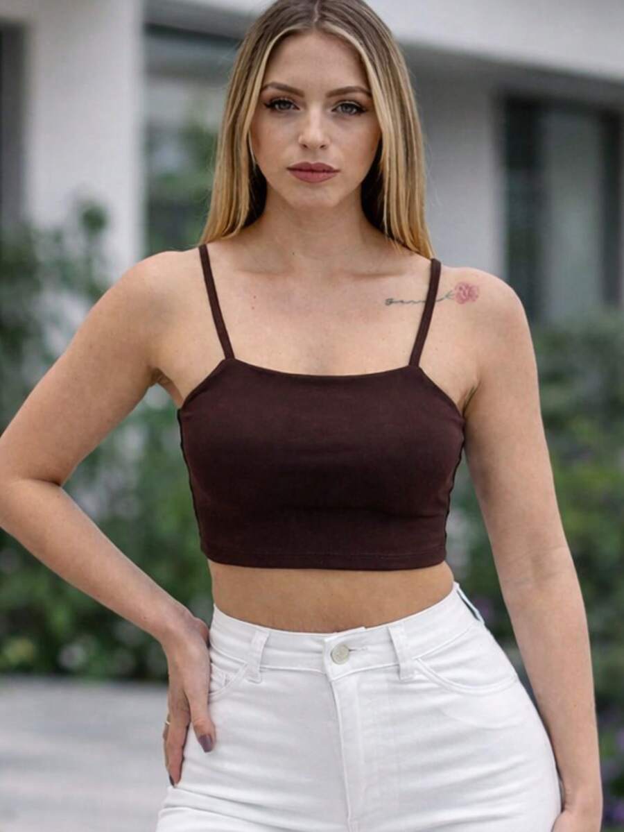 Cropped Feminino Suplex Forrado Top Academia Alça Fina Zero Transparência Confortavel Look de Verão