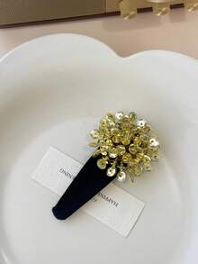 1件金色闪亮亮片BB夹新款中国风新年头饰奢华天鹅绒侧夹 - 彩色 - 查看 8