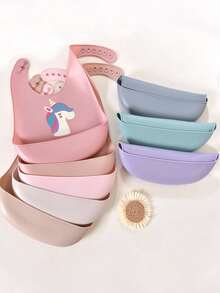 2pcs/1pc Celemek Bayi Silikon - Anti Bocor, Anti Noda, Lembut, Dapat Diatur Ukurannya, Tahan Air Rebus, Portabel, Desain Kartun, Cocok untuk Penggunaan Sehari-hari Bayi & Makan di Luar Ruangan - MultiWarna - View 5