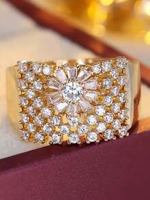 1枚精美立方氧化锆戒指，女士适用，适合婚礼、订婚、周年纪念、派对、情人节等场合佩戴。 - 1# - 查看 17