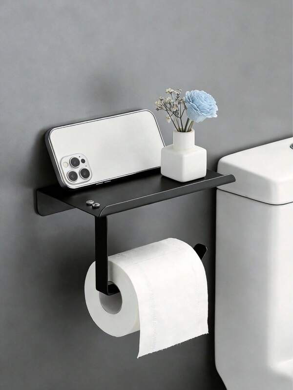 1 pieza Soporte autoadhesivo para papel higiénico montado en la pared con función de almacenamiento, sin necesidad de perforar, apto para almacenar rollos de papel higiénico y teléfonos en la cocina y el baño