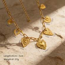 Stainless Steel Sacred Heart Charm Necklace, 18K Gold Plated Paperclip Chain With Multi Heart Pendants, Religious Jewelry For Women - Gold - View 7