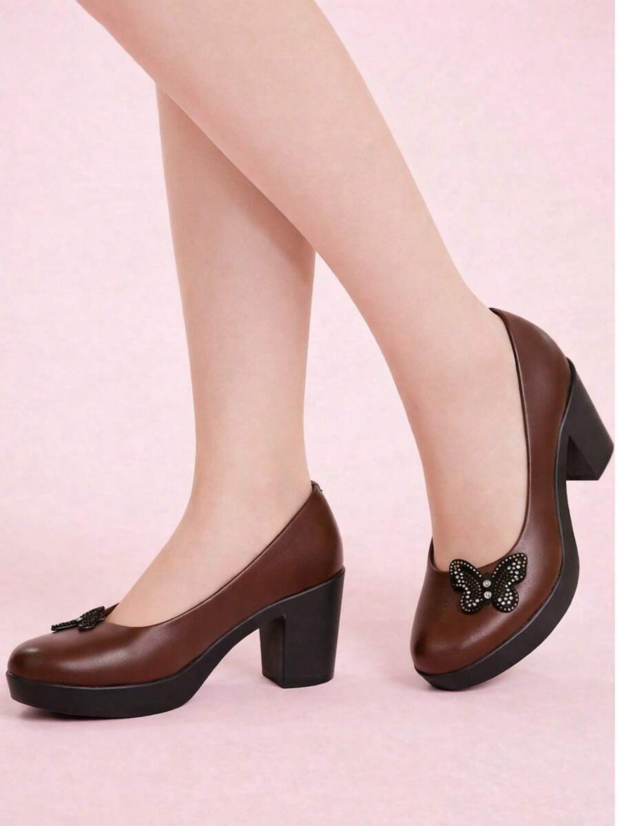Thick Heel Shoes With Detail And Platform - Brown - View 1
