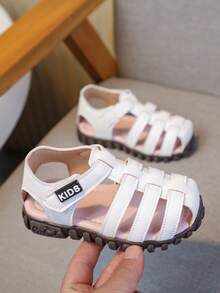 Girls' Roman Sandals, Boys' Summer New Hollow-Out Hook & Loop Non-Slip Soft Bottom Beach Shoes, Suitable For 3-6 Years Old Toddlers - White - View 7