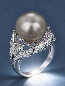 1 PC Elegant Cubic Zirconia & Faux Pearl Ring For Women For Valentine's Day Gift Wedding Anniversary Party Jewelry - 1# - View 10