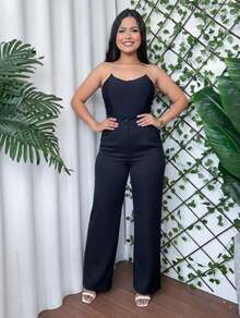 Women's Tailored Trousers, High-Waisted Wide Leg, Elegant Formal Style - Basic Black - View 1
