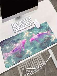 1pc Pink Koi Fish Jumping Water High Definition Printed Desk Mat, Multifunctional XXL Mouse Pad, Keyboard Gaming Mouse Pad, Office Computer PC Gaming Desk Mat, Ideal Gift For Family And Friends, Adults - View 1