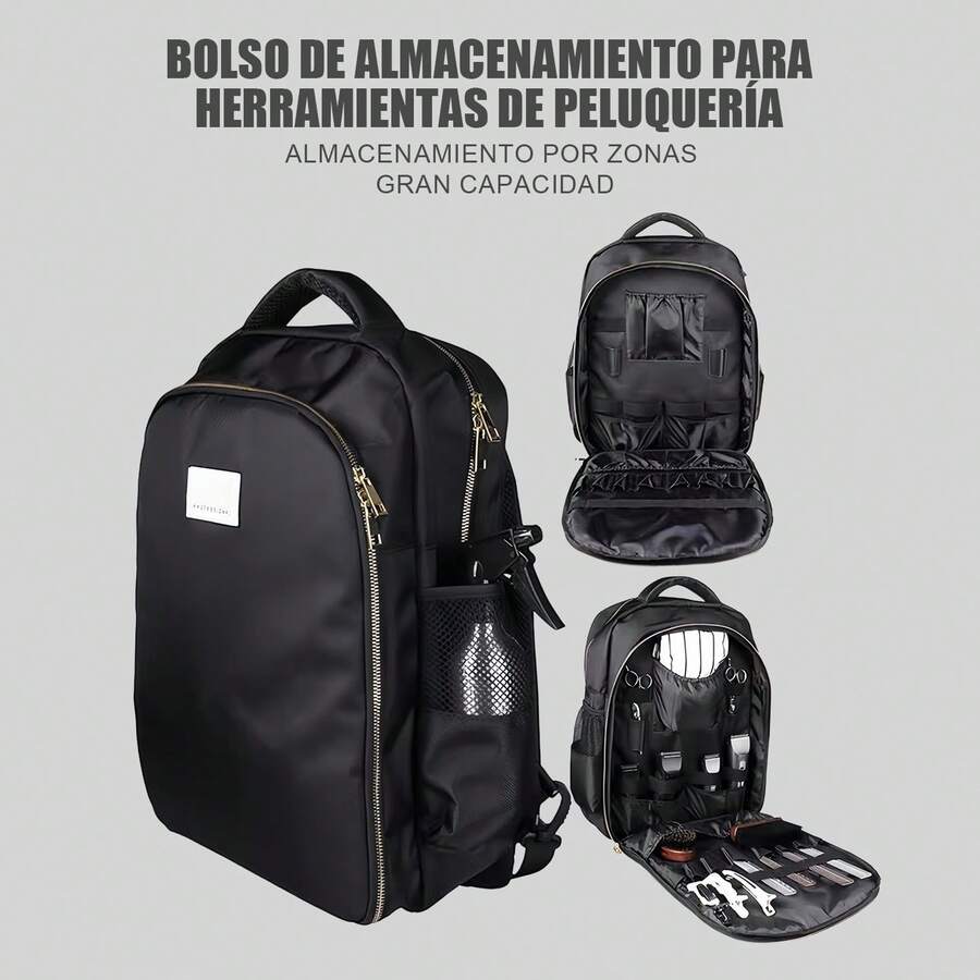 Mochila Organizadora para Barbero - Bolsa Profesional de Herramientas con Compartimentos Acolchados y Gran Capacidad - Negro - Ver 1
