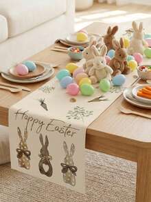 1 pieza Camino de mesa de Pascua feliz, mantel de lino con conejo y zanahoria, decoración de mesa de Pascua de primavera, adecuado para decoración de primavera, suministros para fiestas de Pascua, decoraciones de Pascua, decoración del hogar, decoración de la habitación - A - Ver 9