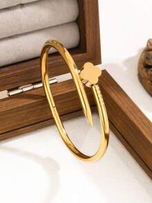 Nuevo juego de pulseras de mujer de acero inoxidable de alta calidad con flores de circonita, adecuado para uso diario - Amarillo dorado 15 - Ver 7