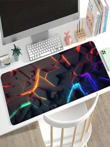 1 Stück großer Gaming Mauspad, schwarzer Hintergrund mit lebhaftem geometrischem Musterdesign, rutschfeste waschbare Gummibasis für Bürotisch, auch geeignet als Tastaturpad, Schreibtischunterlage oder Buchständer, ideal für Gamer, Büro und Studentenwohnheim, kompatibel mit Maus und Trackball - Übersicht 4
