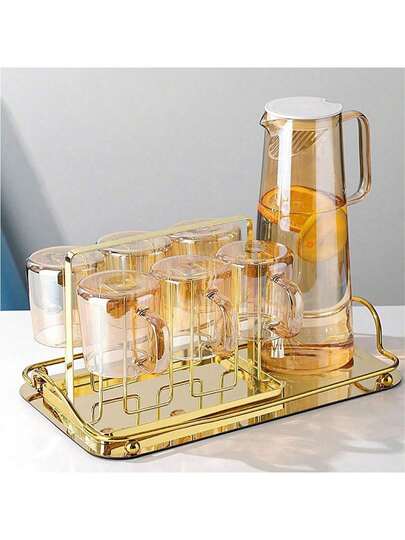 1PC High Borosilicate Glass Cold Water Pitcher, Nordic Style Colored Glass Lemon Juice Cold Water Pitcher For Living Room Guests, Large Capacity Cold Water Pitcher For Home Use, Tea Kettle For Dining Room