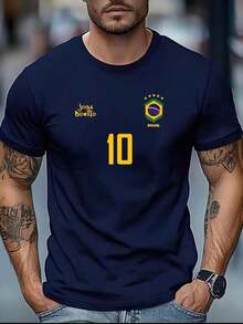 Men's Brazil T-Shirt – Team 10 Jersey, Plays Beautifully, Casual Sporty Style, Premium 100% Cotton Fabric, Immediate Shipping, PROMOTION - 藏蓝色 - 查看 1