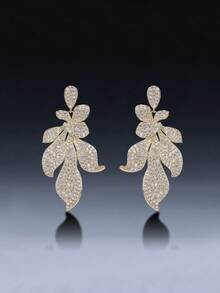 1 Đôi bông tai dài sang trọng kiểu trang sức đính đá Cubic Zirconia, bông tai thời trang dành cho nữ, phù hợp với váy dạ hội, quà tặng sinh nhật/ngày lễ. - Hoa tai thả - Xem 4