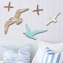 1/3 PiecesOcean Style Wooden Seagull Decoration, Beach Theme Wall Decoration, Coastal Theme Decoration, Suitable For Home Bedroom Living Room Decoration, Seaview Room Decoration, Summer Ocean Beach Theme Decoration - Multicolor - View 6