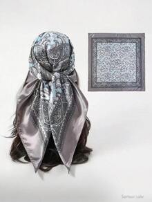 Women's Satin Scarf 90x90 Large Multipurpose Hairband - Màu Xám nhạt - Xem 3