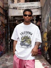 Camiseta para hombre con estampado de California West Coast y coche clásico estilo Y2K street style ideal para regalar a novio o novia perfecta para uso diario y ocasiones casuales - Blanco - Ver 4