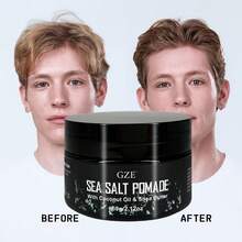 GZE 海盐发蜡，蕴含椰子油和乳木果油 - 男女皆宜的质感造型霜 - 增加头发纹理、蓬松度和弹性定型效果，60克 - pomade - 查看 3