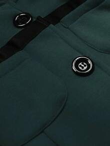 Women's Short Zip-Up Sweatshirt, Sports Sweatshirt, Hood, Soft Fleece Lining, Button Closure, Ribbed Cuffs, 4 Pockets, Hip Length, Casual, Spring/Autumn - Dark Green - View 3