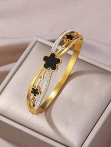 1 chiếc vòng tay bằng thép không gỉ 18K thiết kế hoa văn, phụ kiện thời trang sang trọng, phù hợp để đeo hàng ngày, dự tiệc, họp mặt, làm quà tặng, lễ hội, đám cưới, phong cách đường phố, lễ hội âm nhạc, tiệc chiêu đãi, kỳ nghỉ hè ở bãi biển và nhiều dịp khác. - Vàng - Xem 5