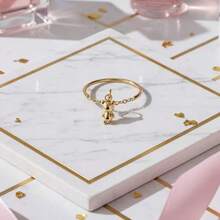 Personalized Bear Ring Design, Gold Bear Pendant, Waterproof Gold Stainless Steel Chain Combination Ring - Gold - View 1