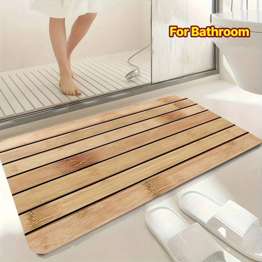 Faux Natural Bamboo‑Patterned Diatomaceous Earth Mat, Non‑Slip, Super Absorbent And Quick‑Drying, Ideal For Hallways, Bathrooms, Kitchens, Living Rooms And Cafes - 黑色 - 查看 1
