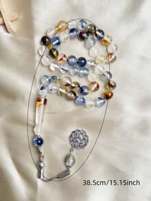 1pc Retro Bohemian Style Resin Luminous Beads Muslim Prayer Beads Bracelet, Glow In The Dark, 45 Beads, 10mm, Unisex Daily Wear Gift - Multicolor - View 4