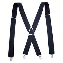 1pc X-Shaped Elastic Black Suspenders, Adjustable Straps Unisex Suit Braces With 4 Clips - Black - View 5