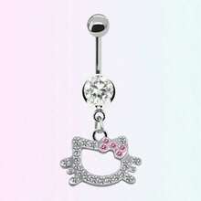 (正版授权)SANRIO 1件装 Hello Kitty 肚脐环 - Y2K 时尚合金肚脐饰品,饰有粉色水晶 - 时尚女士身体配饰 - 理想的生日和情人节礼物 - 彩色 - 查看 6