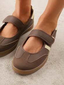 Women Ballerina-Style Flat Sneakers With Hook And Loop Closure - Brown - View 4