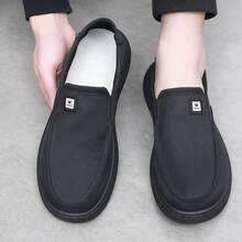 Herren Lässig Slip-On Sneaker mit runder Zehenkappe, einfarbig, bequeme leichte Outdoor-Schuhe für Frühling/Sommer - Schwarz - Übersicht 3