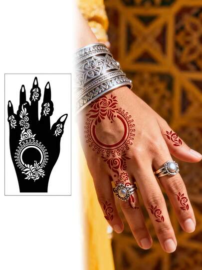 12pcs Reusable Henna Tattoo Stencils, Suitable For Hand & Body Art, Floral Patterns, Temporary Tattoo Templates, Sleeve Tattoos, Wedding Bride Makeup, Ramadan