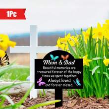 1pc Classic Memorial Garden Stake, Suitable For Mom And Dad, Ground Installation, No Power Needed, Thanksgiving Memorial, Weather-Resistant Gravesite Memorial, Personalized Human Figure Theme Gravestone - C - View 2