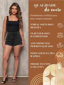 Short Jeans Feminino Cintura Alta Barra Dobrada Casual Verão - Preto - Visão 6