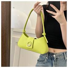 French-Style Niche Textured Underarm Bag, New Summer Solid Color PU Shoulder Bag, Versatile For Commuting, Crossbody Handbag - Green - View 8