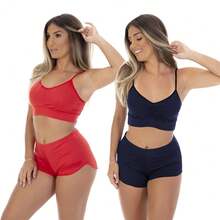 Kit 2 Top Doll Pijama Microfibra sem Bojo Moda Feminina 834 - Marinho / Vermelho - Visão 1