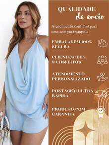 Conjunto Shorts Saia Feminino com Blusa Decote V Look Moderno e Confortável - Visão 8