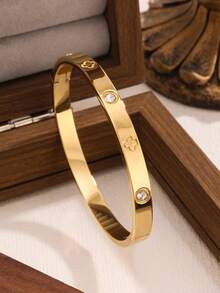 新款不锈钢高品质花卉锆石女士手镯套装，适合日常佩戴 - 金黃色13 - 查看 2