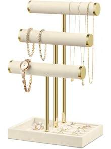 3-Tier Velvet Bracelet Holder Jewelry Organizer For Necklaces And Watches - Màu be - Xem 8