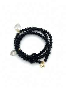 pulsera triple de color cistales con dije negros - Negro - Ver 4