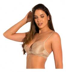 Kit 3 Sutiã Em Renda Sem Bojo Com Aro Sigh Balconet - preto/vermelho/nude - Visão 3