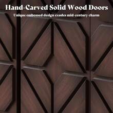 63 Inch Solid Acacia Wood Sideboard With Hand-Carved Geometric Doors – Dark Walnut Buffet Cabinet With Adjustable Shelves For Living Room & Kitchen - Dark Walnut - 查看 3