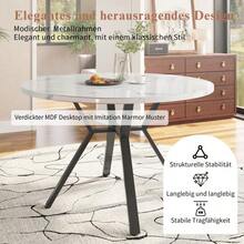 Dining Room Table And Chairs Set (5 Pieces), Modern And Minimalist Style. Round Marble Table, Black Metal Table Legs + 4 Ergonomic Green Suede Chairs. - Green - View 8